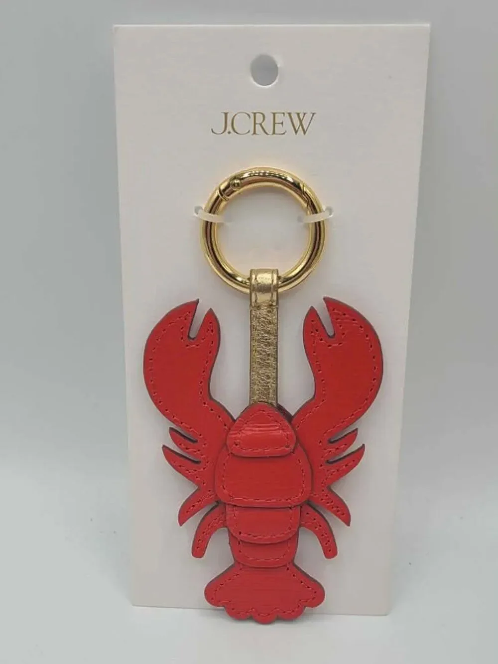 J Crew Factory Red Leather Lobster Gold Tone Bag Charm NWT